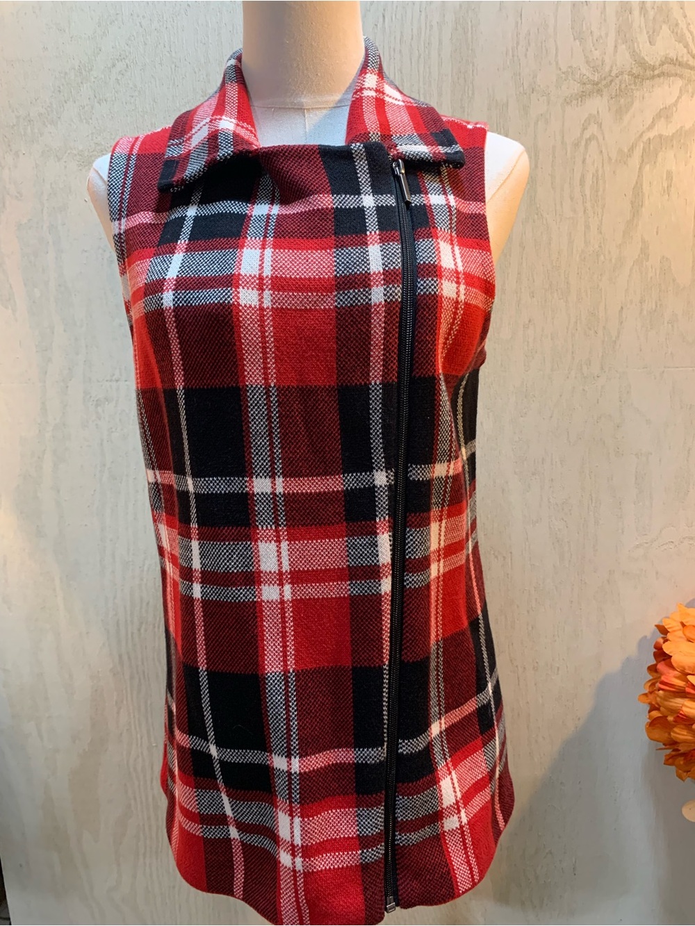 Chaps Red and Black Knit Top with White Stitching